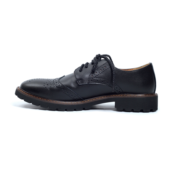 Black Tomboy Toes Roguish Brogue Semi-Formal Derby Oxford Shoe in Vegan Leather - Men's Dress Shoe for Women