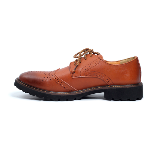 Light Brown Tomboy Toes Roguish Brogue Semi-Formal Derby Oxford Shoe in Vegan Leather - Men's Dress Shoe for Women