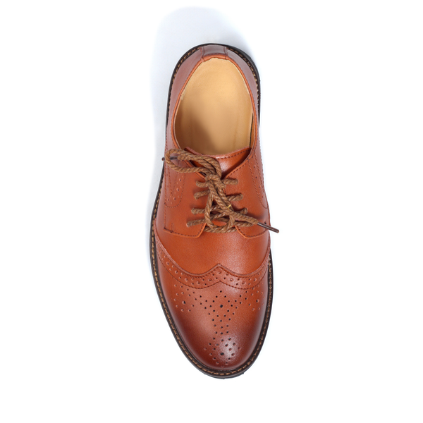 Light Brown Tomboy Toes Roguish Brogue Semi-Formal Derby Oxford Shoe in Vegan Leather - Men's Dress Shoe for Women